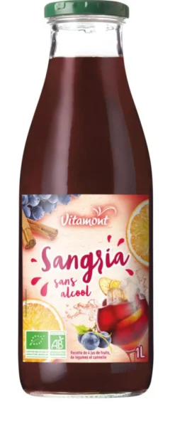 Sangria sans alcool Bio en bouteille de verre Vitamont - 1 litre