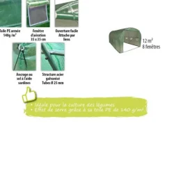 Serre tunnel 12m², bâche PE 140 g/m² - JANY FRANCE