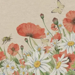 Serviette en papier recyclé 2 plis motif fleurs Floral Poppies x 25 - 33 x 33 cm