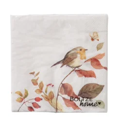 Serviettes en papier blanches à motifs oiseau sur branche Kehly - 16,5 x 16,5 cm