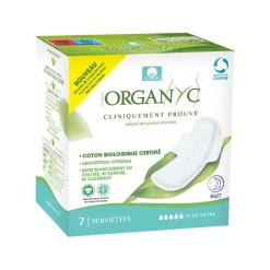 Serviettes périodiques extra nuit en coton bio et pochette individuelle Organyc - les 7 unités