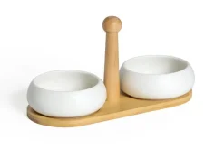 Set à tapas en bambou avec 2 coupelles en porcelaine blanche Médard de Noblat
