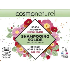 Shampoing solide pour cheveux colorés rose et argan Cosmo Naturel - 85 g