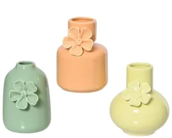 Soliflore en grès en porcelaine coloré avec motif fleur - Ø 8 x H 12 cm