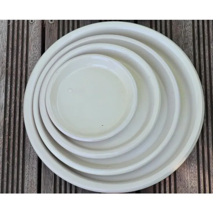 Soucoupe coloris beige en terre émaillée - Ø 36 cm