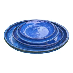Soucoupe en terre cuite émaillée bleue Poterie du Bousquet Costa - Ø 32 x H 3,5 cm