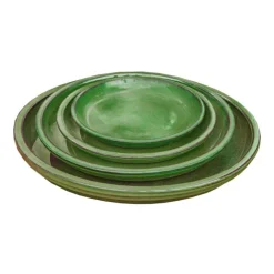 Soucoupe en terre cuite émaillée verte Poterie du Bousquet Costa - Ø 38 x H 3,8 cm