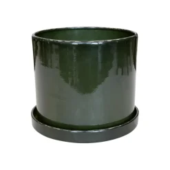 Soucoupe pour pot cylindrique coloris vert en métal recyclé - 23 x 23 x 3 cm