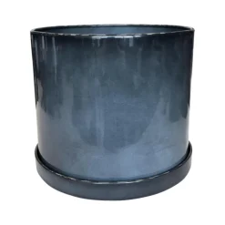 Soucoupe pour pot cylindrique coloris gris en métal recyclé - 28,5 x 28,5 x 3,5 cm