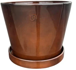 Soucoupe pour pot évasé coloris marron en métal recyclé - 28 x 28 x 3,25 cm