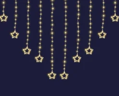 Stalactite lumineuse avec étoiles connectable x3 à 212 micro-LED blanc chaud et câble argent  - L 1,5 m x H 1 m