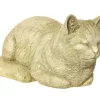 Statue décorative chat qui ronronne ton vieilli coloris beige en pierre reconstituée