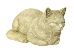 Statue décorative chat qui ronronne ton vieilli coloris beige en pierre reconstituée