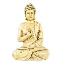 Statue en béton coulé beige aspect pierre vieillie Hairie Grandon Bouddha hindou moyen modèle - 40,5 cm