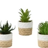 Succulente artificielle verte en cache-pot blanc naturel - Ø 9 x H 14 cm