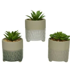 Succulentes artificielles coloris vert avec pot en béton - 6,5 x 9 cm