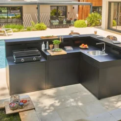 Support angle fermé en acier noir forme comptoir de bar Forge Adour - 97,2 x 97,2 x 112,5 cm