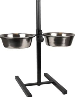 Support porte gamelles pour chien coloris noir et argent en H double Flamingo Otis - Taille S 2 x 1,5 L