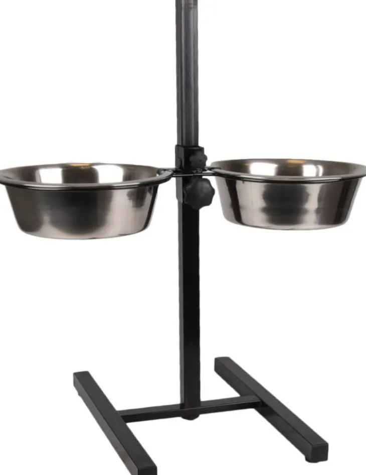 Support porte gamelles pour chien coloris noir et argent en H double Flamingo Otis - Taille S 2 x 1,5 L