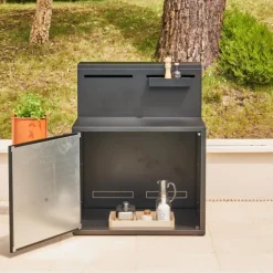 Support pour plancha fermé en acier noir forme comptoir de bar Forge Adour - 90 x 97,2 x 112,5 cm