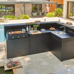 Support pour plancha fermé en acier noir forme comptoir de bar Forge Adour - 90 x 97,2 x 112,5 cm