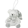 Suspension ours blanc en peluche avec écharpe et bonnet gris - 8 cm
