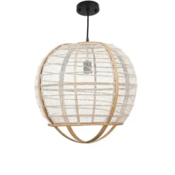 Suspension ronde en bois et lin Pella - Ø 45 x H 43,5 cm