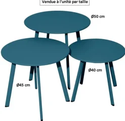 Table basse d'appoint bleue, en acier époxy, PROLOISIRS Massai - Ø45cm