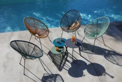 Table basse d'appoint bleue, en acier époxy, PROLOISIRS Massai - Ø45cm