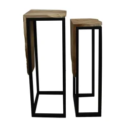 Table d’appoint en teck à socle noir - 23 x 22 x 70 cm