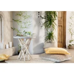 Table d’appoint en teck naturel gris Ø 50 x H 55 cm