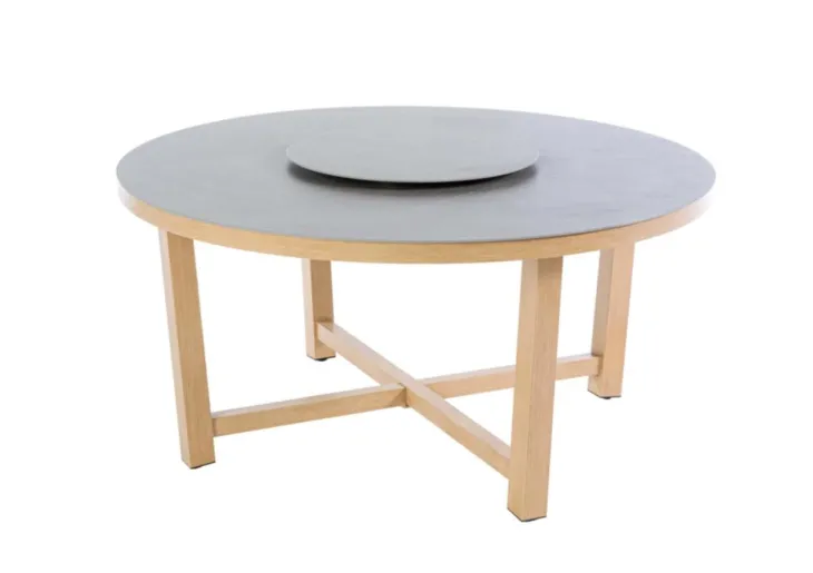 Table ronde Kentia coloris gris en aluminium et bois - Ø 159 cm x H76 cm