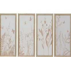 Tableau graminées coloris blanc en bois - 50 x 20 x 1,4 cm