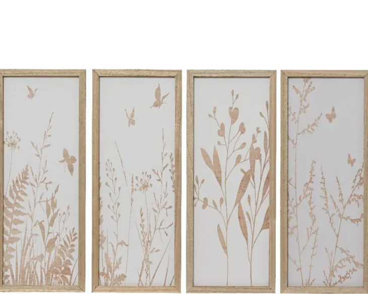 Tableau graminées coloris blanc en bois - 50 x 20 x 1,4 cm
