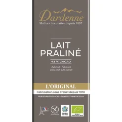 Tablette chocolat lait crème de noisette sans gluten 100g