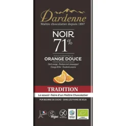 Tablette chocolat noir tradition Orange douce 71% cacao sans gluten 70g