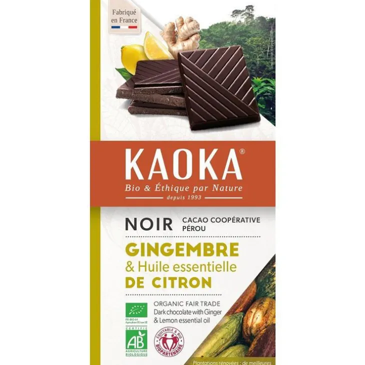 Tablette noir citron gingembre bio Kaoka - 100 g