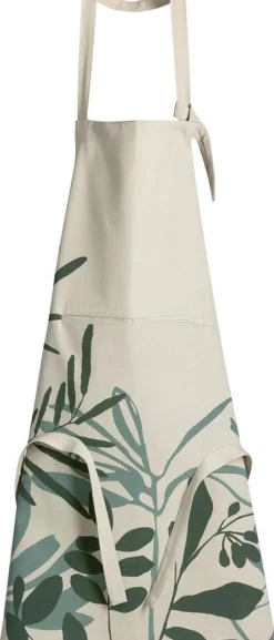 Tablier avec poche en coton motif végétal vert Majda - 72 x 85 cm