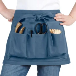 Tablier de jardin court coloris bleu 7 poches