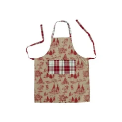 Tablier en coton beige et bordeaux décor hiver - 70 x 85 cm