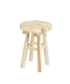 Tabouret assise ronde coloris beige en teck - 30 x 30 x 42 cm