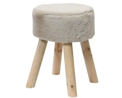 Tabouret fausse fourrure coloris beige en polyester - Ø 30 cm