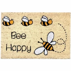 Tapis brosse en coco beige imprimé abeilles Sweetsol Bee happy - 60 x 40 cm