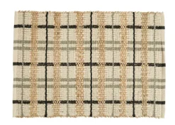 Tapis décoratif carreaux coloris beige en coton - 60 x 90 cm