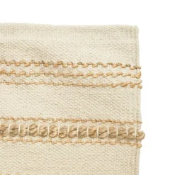 Tapis décoratif lignes surpiquées coloris beige en coton - 60 x 90 cm