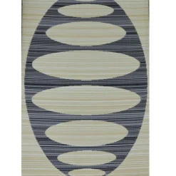 Tapis d'extérieur en polypropylène recyclé noir et beige Ovalie - 180 x 120 cm