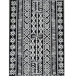 Tapis d'extérieur en polypropylène recyclé noir et crème Ethnique - 180 x 120 cm