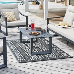 Tapis d'extérieur en polypropylène recyclé noir et crème Ethnique - 180 x 120 cm