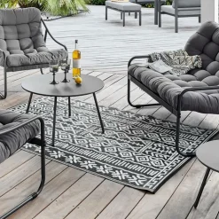 Tapis extérieur en polypropylène recyclé noir et crème Ethnique - 150 x 90 cm