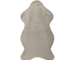 Tapis fausse fourrure coloris beige en polyester - 50 x 90 cm